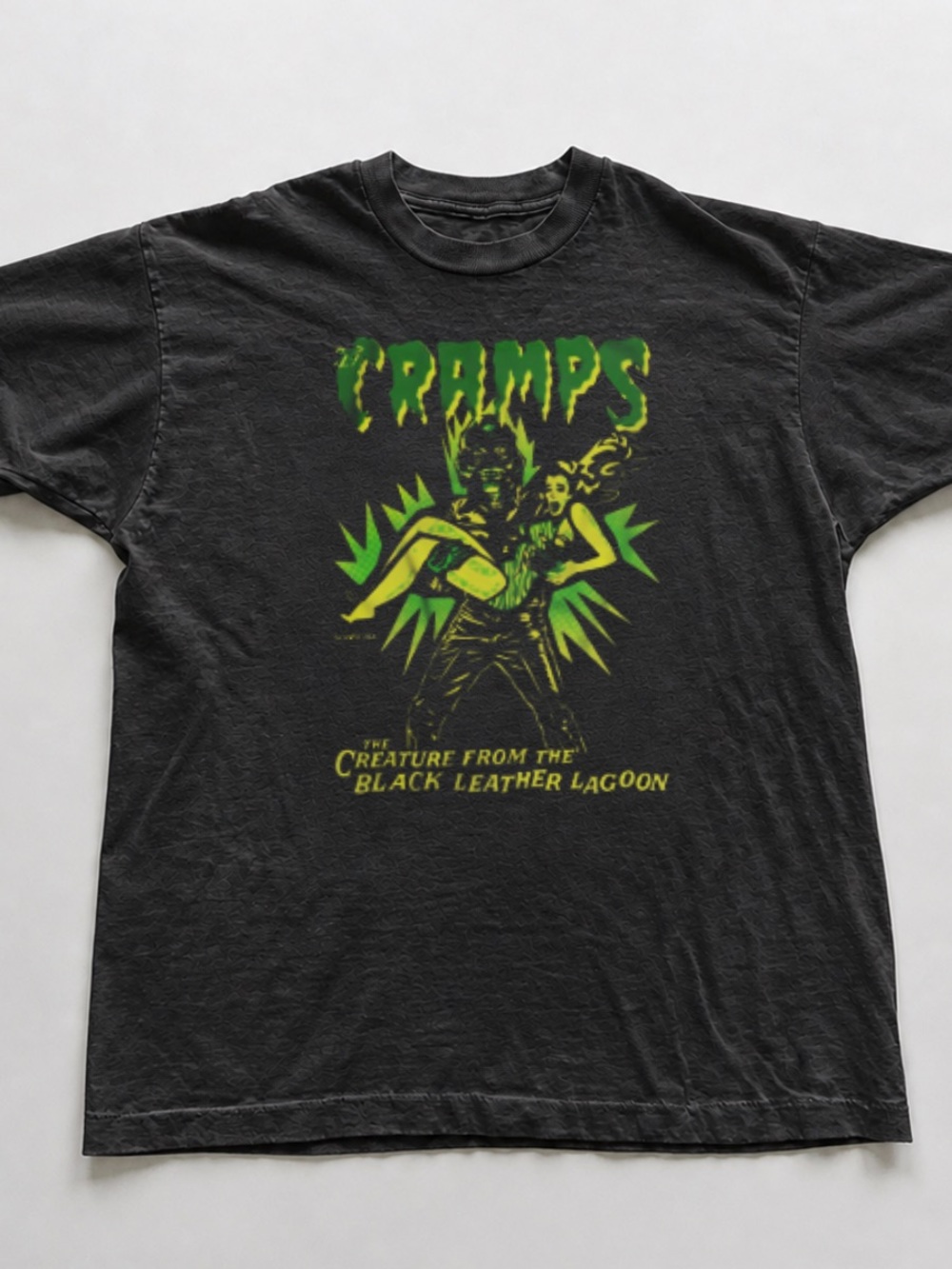 Black Tee with Neon Green Band Graphic | Cramps